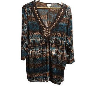 Jaclyn Smith Embellished Stretch Tunic Top Plus Size 3X